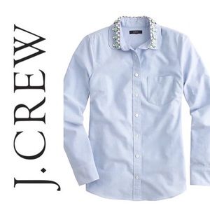 J Crew Jeweled Peter Pan oxford boy shirt in blue Small Size 4